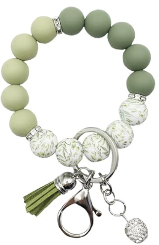 Xsclpomddy Silicone Beads Keychain Bracelet Wristlet Key Ring Bangle Chains with Tassel for Women
