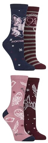 SockShop Women’s Harry Potter Hogwarts Cotton Socks – 4 Pack House Crest Designs, Soft Breathable Fit, Magical Gift Idea for Fans and Film Lovers, Size 4–8