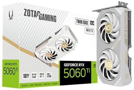 ZOTAC Gaming GeForce RTX 5060 Ti 16GB Twin Edge OC White Edition DLSS 4 16GB GDDR7 128-bit 28Gbps PCIE 5.0 Gaming Graphics Card, IceStorm 2.0 Cooling, SFF-Ready, ZT-B50620Q-10M