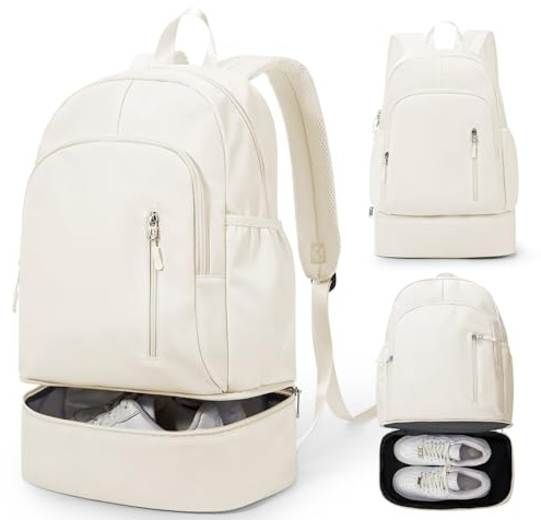 VENATIN Gym Rucksack damen Sportrucksack mit Schuhfach und Nasstasche,Wasserdichter Freizeitrucksack Sportrucksack Sporttasche für Schwimmen Yoga,Handgepäckrucksack Reise-Laptop-Rucksack,Weiß