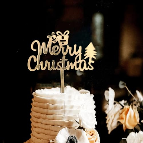 Merry Christmas Cake Topper,Xmas Tree Gift Boxs Christmas Cake Topper Decoration Supplies for Winter Holiday/New Year/Xmas Eve Party Decorations