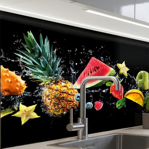 KitchenYeah© Splashback for Kitchen self-Adhesive Sink Splash Splatter | 24x32 / 60x80 cm - Guard Splashbacks Walls Fruit - Black