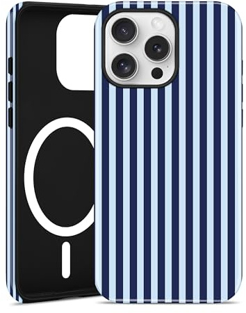Jusy Magnetische Gestreifte Hülle für iPhone 11, Tiefblau. | Aesthetic Striped Sommer Muster Handyhülle, Kompatibel mit MagSafe, Zweischichtige Stoßdämpfend