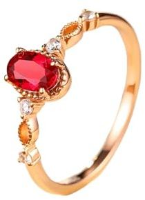 Wycian Promise Ring For Women Verlobungsring Damen mit Stein 18 Karat Roségold Eleganter Ovaler Laborrubin Im Hohldesign mit 4 Zinken, 0,7 Ct, mit Rundem Moissanit Größe 60 (19.1) Aktualisierung 3.0