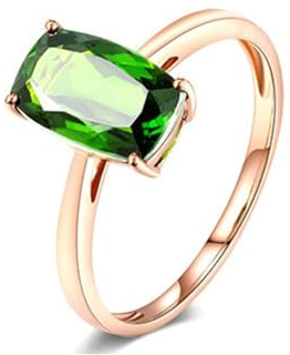 RDSGYZ Real Rose Gold Rings for Women 9ct, Wedding Ring Size O 1/2 Solitaire with Diopside 0.45ct Engagement Anniversary Rings