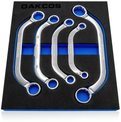 DAKCOS Double Ring Spanner Set C-Type Obstruction Wrench Set, Metric 8-22mm | 5 pcs, 12-Point, CR-V, with EVA Foam Box