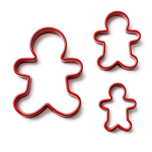 3 Pcs Gingerbread Man Cookie Cutters Set,Gingerbread Biscuit Cutters | Stainless Steel Cookie Cutter,with Red Edge,for Valentine's Day, Birthdays, Christmas Biscuit Shapes(9cm,11cm,13cm)