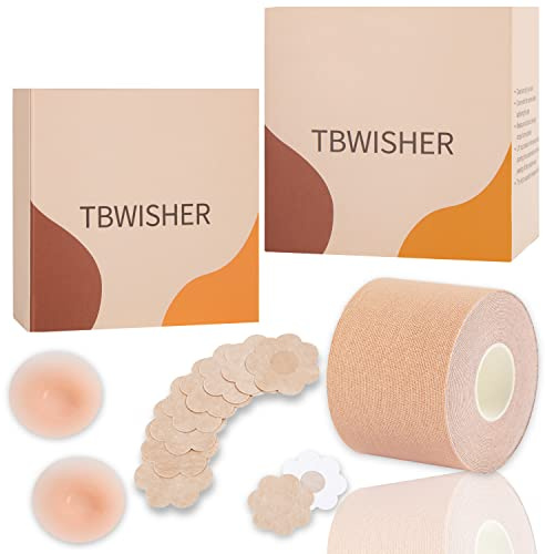 Tbwisher Boob Tape for Breast Lift Boobytape -Sticky Body Tape for Push up & Waterproof Bob Tape Beige
