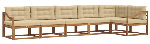 vidaXL Outdoor-Sofagarnitur mit Kissen 6 pcs Natur und Beige, Garten Lounge Möbel, modernes Outdoor Sofa, langlebiges Patio Sectional Sofa, Akazien entspannendes Set für Komfort im Hinterhof