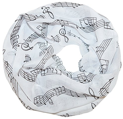 thb Richter Damen Schlauchschal Musiknoten Musik Rundschal Notenschlüsse Loopschal Kunst Spring Summer Frühling Sommer (Weiß)