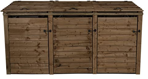 Wheelie bin storage pressure treated garden recycling store lid shed outdoor trash cover (Triple, Without recycling shelf, Brown)