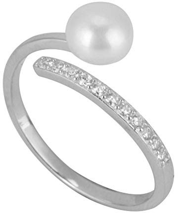 S925 Sterling Silber Ring, personalisierte Ring Chic einstellbare Öffnung einfache Frauen Zirkon Faux Perle personalisierte Ring für Hochzeit Engagement Geburtstag (US-Größe 7)