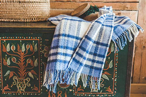 Ger3as Wolldecke Plaiddecke mit Fransen 130 x 210 cm Warme Decke Aus Schurwolldecke 100% Neuseeland Wolle Decke, Plaid oder Blankie für Sofa und Bett (Blau)