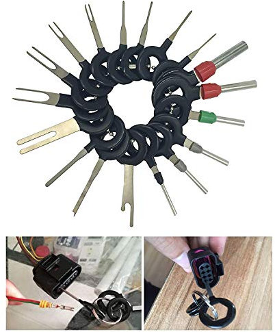 CESFONJER 18 Pcs Auto Terminals Enlèvement Outil Set, Voiture Électrique Câblage À Sertir Connecteur Pin Extracteur Kit pour Réparation De La Voiture