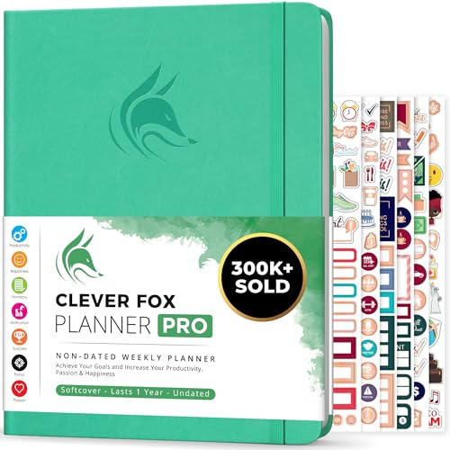 Clever Fox Planner PRO - Planner Settimanale/Mensile. Per aumento della tua produttività, Gestione del Tempo e raggiungere i tuoi obiettivi - Organizer, dura 1 anno - A4, Senza Data - Smeraldo