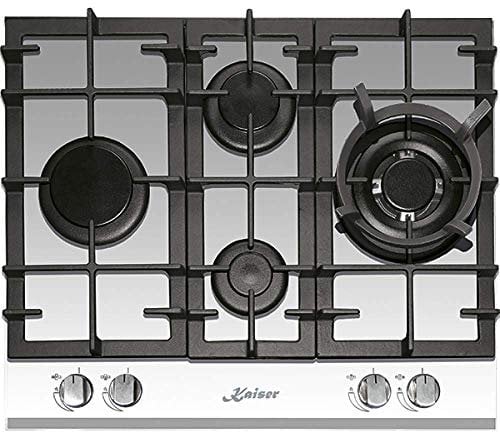 Kaiser KCG 6394w Turbo Romb/Gaskochfeld 60cm Autark/Kochfeld/Gas auf weißem Glas/Glaskeramik Gaskochfeld Einbau/4 Hochwertige Brenner/3,8 kW WOK Brenner/Erdgas,Fl.Gas