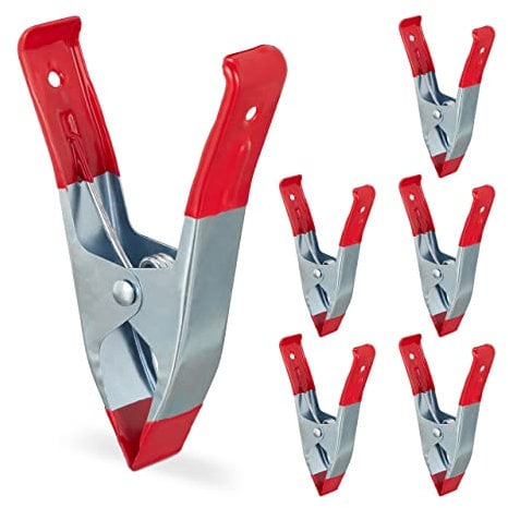 Relaxdays Morsetti a Molla in Metallo, Set da 6 Maxi Pinze con 50 mm di Apertura, Mollette per Foto & Bricolage, Rosso