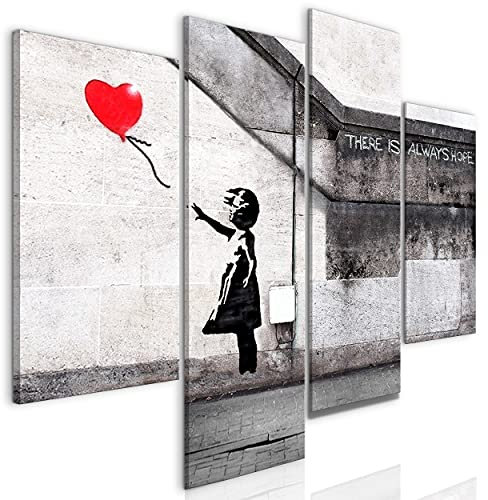decomonkey Bilder Set Banksy 126x98 cm 4 Teilig | Leinwandbilder Bild auf Leinwand Vlies Wandbild Kunstdruck Wanddeko Wand Wohnzimmer Wanddekoration Deko Madchen