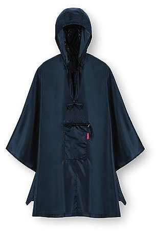 reisenthel mini maxi poncho in Dunkelblau – Klein verpackter Regencape aus hochwertigem Polyestergewebe – Ansprechendes Design mit weiter Kragenöffnung