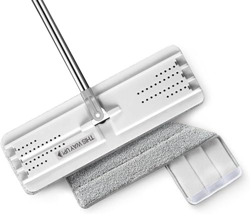 JOYMOOP Flat Mop, Microfiber Mop for Floor Cleaning and Wall Cleaner, 50 Mop Handle with Flexible 13 Flat Head with a Microfiber Mop Pad - White