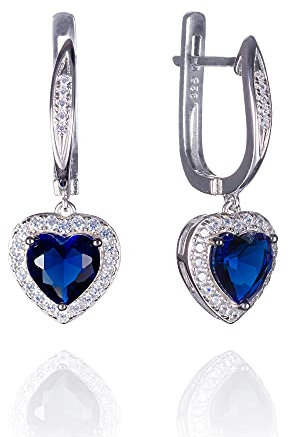 Namana Love Herz Ohrringe für Damen mit herzförmigen blauen Steinen, 925 Sterling Silber Ohrhänger für Frauen mit saphirblauen Steinen und weißem Zirkonia, Blaue Ohrringe mit Geschenkbox.