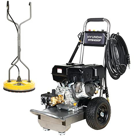 Hyundai 4000psi Petrol Jet Wash 420cc 4-stroke 15L/min Petrol Pressure Washer & 20 Flat Surface Cleaner with 3 Year Warranty Black