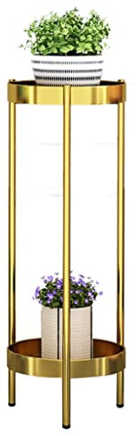Support De Fleur D'intérieur À Double Couche Support De Pot De Fleur En Fer Forgé De Salon Support De Plante Verte De Balcon Étagère Décorative D'étude (Color : Gold, Size : 25x25x60cm)