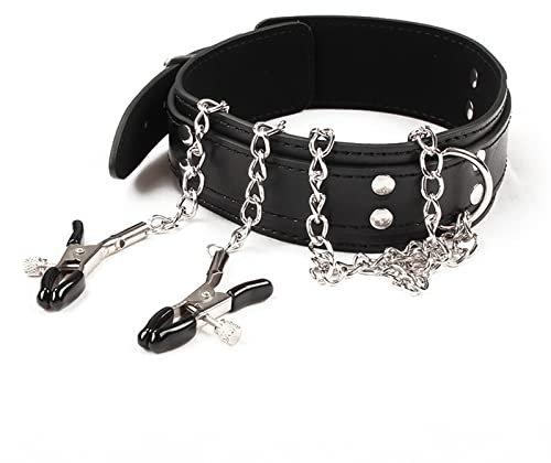 Lsexyier Einstellbar Nippelklemmen Halskette mit Busenkette, Bondage Nippel-Klammern für Frauen & Männer, Sexspielzeug mit Nippelkette, Regulierbare Intensität, Schwarz…
