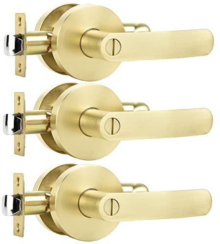 Leydebong 3 Pack Light Gold Door Handle Door Lock with No Keys Universal Bed and Bath Door Levers Locks for Left/Right-Handed Doors