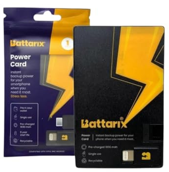 Power Card – Tragbares Ladegerät, Powerbank, schnelles Aufladen, externer Akku für Notfall-Überleben, Alltagskleidung, Lightning & USB C für Android + iPhone (Einmalgebrauch, vorgeladen)