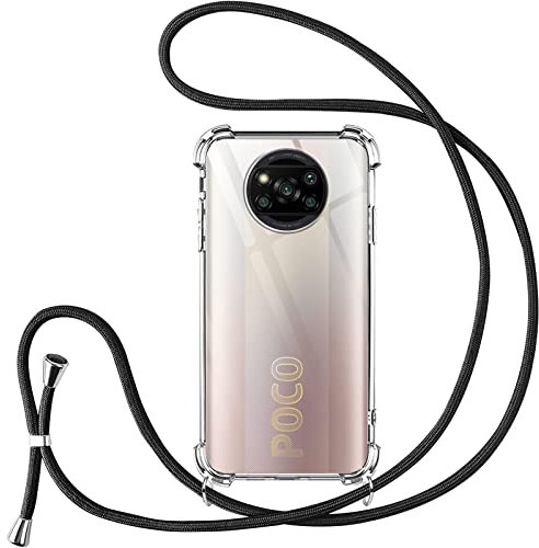 Vauki Funda con Cuerda para Xiaomi Poco X3 NFC/X3/X3 Pro,Carcasa Transparente PC+TPU Suave Silicona Correa Colgante Ajustable Collar,Protección Case con Cordón para Xiaomi Poco X3 NFC/X3 Pro