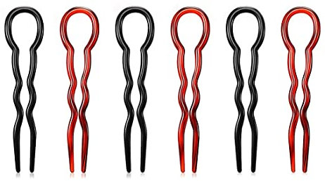 A Forma di U Forcine per Capelli,6 Pezzi Fermagli per Capelli Forcelle per Capelli di Plastica Sotto Forma di U Clip di Capelli a Treccia di Spirali Veloci (Nero, Marrone)