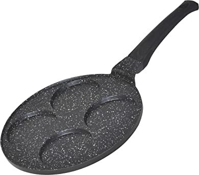 Pancakes Sartén de 26 cm de diámetro | Sartén para los ojos Marmour Revestimiento de inducción Frying Pan | 4 agujeros para tortitas Oladji de aluminio fundido | Sartén de huevo tortitas huevos fritos