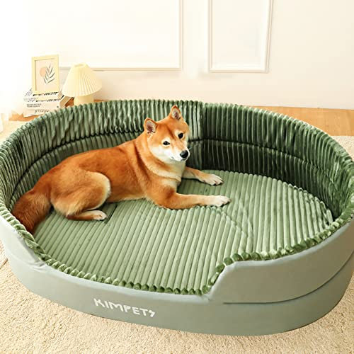 Nyescasa Hundebett Kissen Katzenbett Hundekorb Hundekiste Hundesofa Katzensofa Hundecouch Hundematte Hundekörbchen Flauschiges Waschbar rutschfest für Große Katzen Hunde Runde Grün XL(75 * 50 * 26)