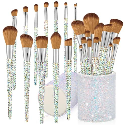 Juego de 13 brochas de maquillaje con diamantes de imitación, cosméticos profesionales para la cara, mezcla de base líquida, polvo, corrector, sombra de ojos, herramienta de belleza con purpurina con