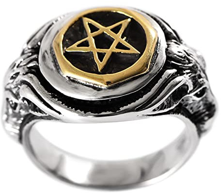 BCughia Goth Ring, Ring Sterling Silber Silber Gold Wedding Band Pentagramm Hirschkopf Versprechen Ring Geschenke für Herren Größe 56 (17.8)