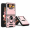 WBWONE Cover per Samsung Galaxy Z Flip 4 (Z Flip4) 5G, TPU/PC Antiurto Protettiva Custodia con 360° Girevole Anello e Copertura Della Fotocamera Scorrevole, Oro rosa