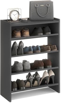 KOMTO Schuhregal Schmal - Schuhablage Flur mit 4 Ebenen Offener Schuhschrank Schuh Organizer Platzsparend | Elexis Anthrazit 60 x 25 x 80 cm