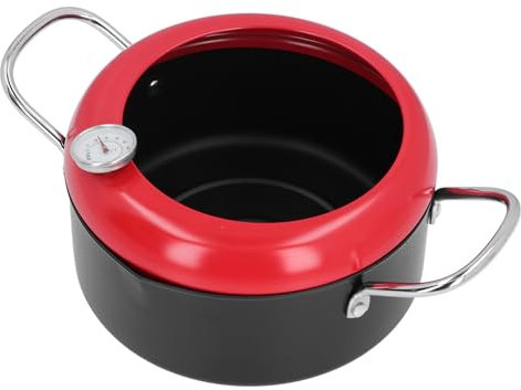 Olla para Freidora, Olla para Freidora Japonesa Tempura con Indicador de Temperatura del Aceite, Olla de Hierro con Doble Asa para Platos y Sopa (rojo)