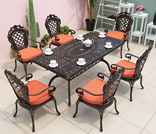 Set Gartentisch mit 6 Stühlen, Schmiedeeisen-Stil, dekorativ, ideal für Balkon, Terrasse, Kneipe, Bar, Aluminiumguss