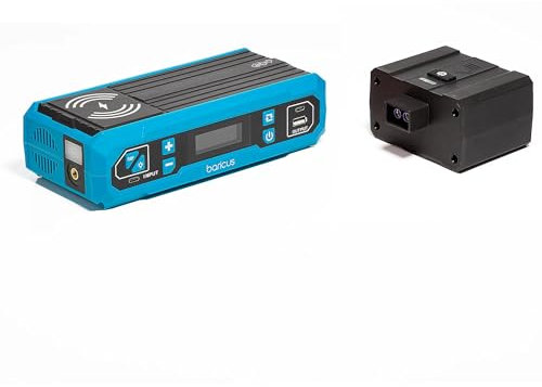 Baricus Starthilfe Powerbank mit Konverter auf 230V Steckdose - Induktives Laden - Kompressor - LED-Licht - Autostarter inkl. Transporttasche - B-Ware (Blau)