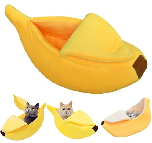 ChangFun Niedliches Bananen Katzen Bett, Weiches Katzen Umarmung Bett, Haustier Bett, Kreative Bananen Form Bett Haus Warmes Katzen Bett, Katze HundehüTte Bett Versteck HöHle