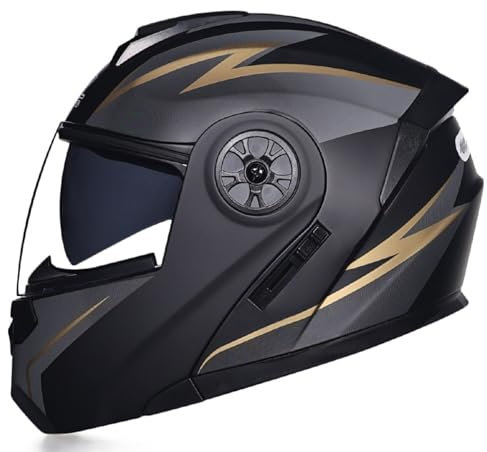 WABMJGW Motorradhelm Schwarzer Integralhelm, DOT/ECE-geprüft, Klapphelme für Männer und Damen mit Visier und Belüftung, für Fahrradroller,Gold B-M(57~58cm)