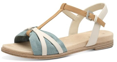 s.Oliver Damen Sandalen flach mit verstellbarem Riemchen Sommer, Beige (Beige Comb), 37 EU