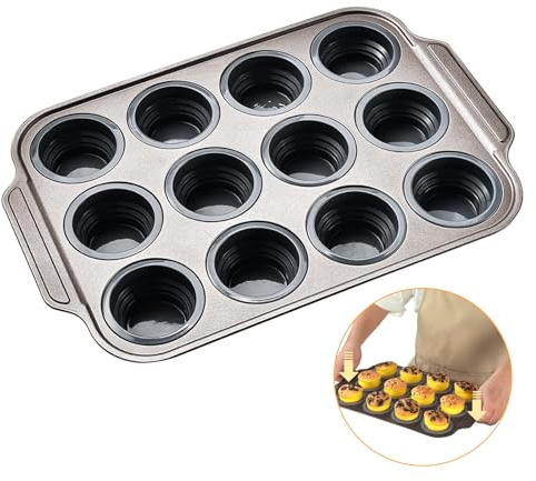 Foyucool Foldable Silicone Muffin Trays, 12 Cups Cupcake Tray, Press to Release, Non-Stick Silicone Muffin Cup, Food Grade Cupcake Baking Moulds, Cupcake Mold for Egg Muffin, Cake, Bread, Grey