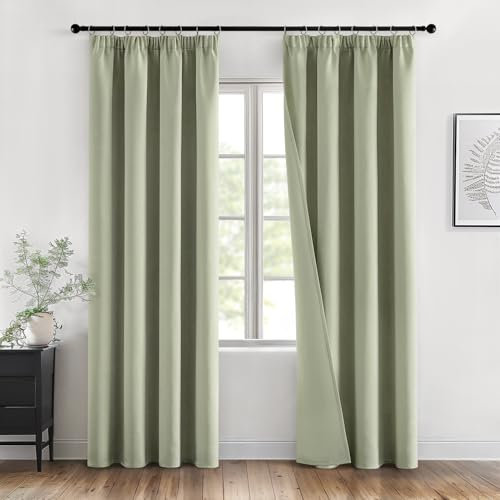 MIULEE Verdunklungsvorhänge mit Kräuselband Salbei Grün Vorhänge Blickdicht 2er Set 140x245 cm Modern Gardinen Abdunkelnde Vorhänge Wohnzimmer Schlafzimmer Fenster Gardine Verdunkelung Thermovorhang