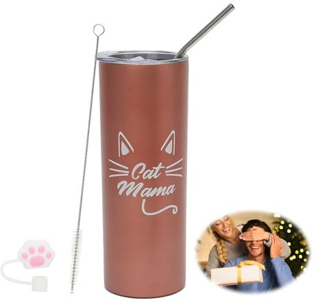 Yuragim Regalos para el día de la madre para mamá, gato mamá, regalo para el día de la madre, mejor regalo para mamá del mundo, taza térmica de 20 onzas de acero inoxidable con pajita y tapa