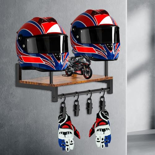 Porte Casque Moto, WDKXCN Polyvalent Support Casque Moto, Bois Support Mural Casque Moto, Support de Casque Moto pour Équipement de Moto, de Cyclisme, Chapeau et Perruque, Cintre de Veste