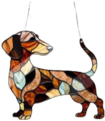 GOSER Dachshund Window Hanging Suncatcher Sun Catchers Indoor Outdoor Window Dachshund Dog Stain Glass Window Ornament 9CM