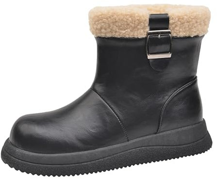 FGUUTYM Stivali invernali da donna Spring and Autumn Flat Plus Velvet Warm Short Short Boots Casual Fashion All Style Plush Snow Boots Ankle Boots Latex 46, Nero , 38 EU